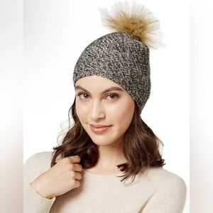 Lauren Ralph Lauren Womens Beanie Hat Metallic Wool Blend Pom Pom One Size NWT